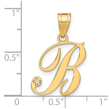 14K Gelbgold Schreibschrift Buchstabe B Initiale Anhänger mit Diamant
