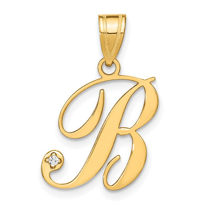 14K Gelbgold Schreibschrift Buchstabe B Initiale Anhänger mit Diamant