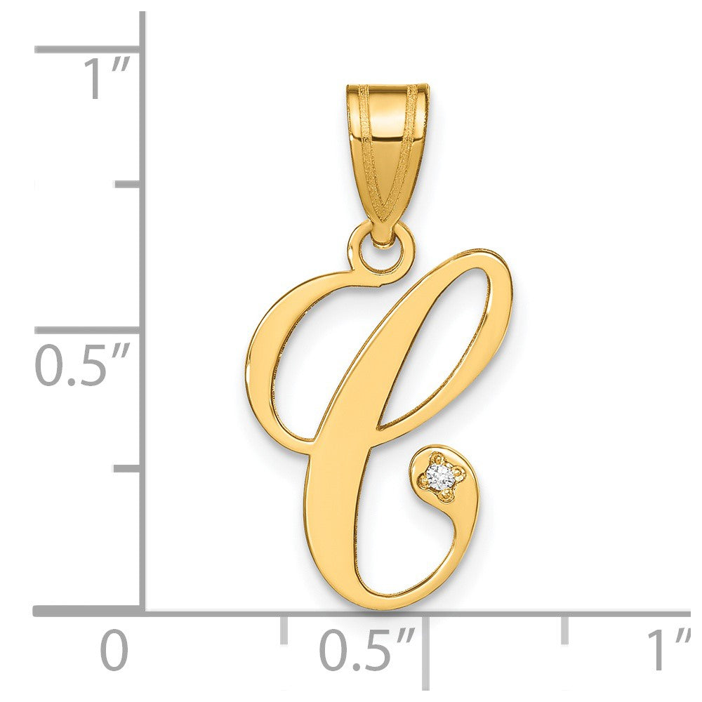 14K Gelbgold Schreibschrift Buchstabe C Initiale Anhänger mit Diamant