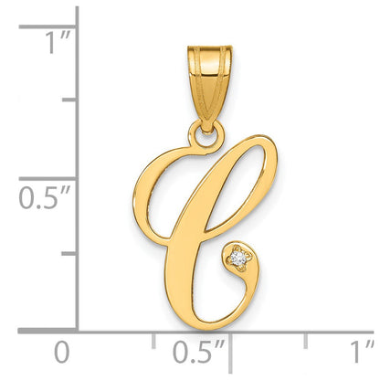 14K Gelbgold Schreibschrift Buchstabe C Initiale Anhänger mit Diamant