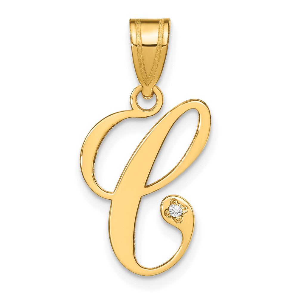 14K Gelbgold Schreibschrift Buchstabe C Initiale Anhänger mit Diamant