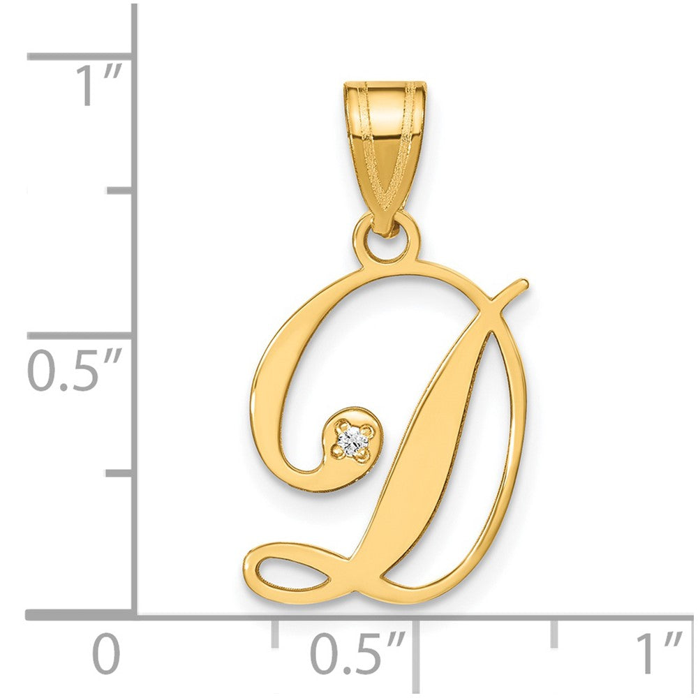 14K Gelbgold Schreibschrift Buchstabe D Initiale Anhänger mit Diamant