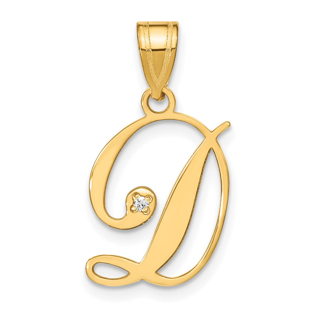 14K Gelbgold Schreibschrift Buchstabe D Initiale Anhänger mit Diamant