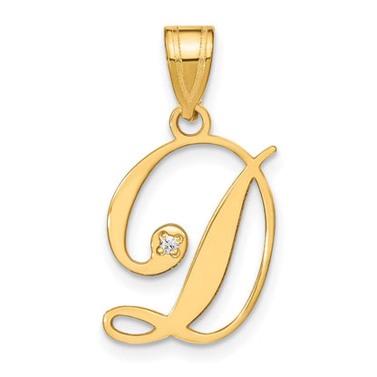 14K Gelbgold Schreibschrift Buchstabe D Initiale Anhänger mit Diamant