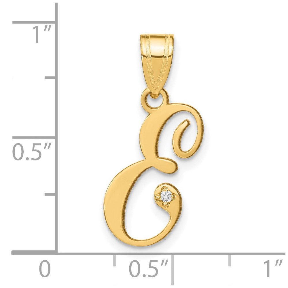 14K Gelbgold Schreibschrift Buchstabe E Initiale Anhänger mit Diamant
