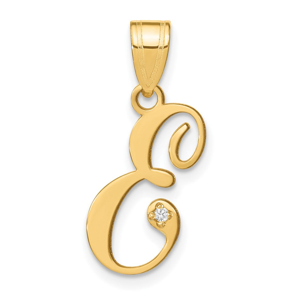 14K Gelbgold Schreibschrift Buchstabe E Initiale Anhänger mit Diamant