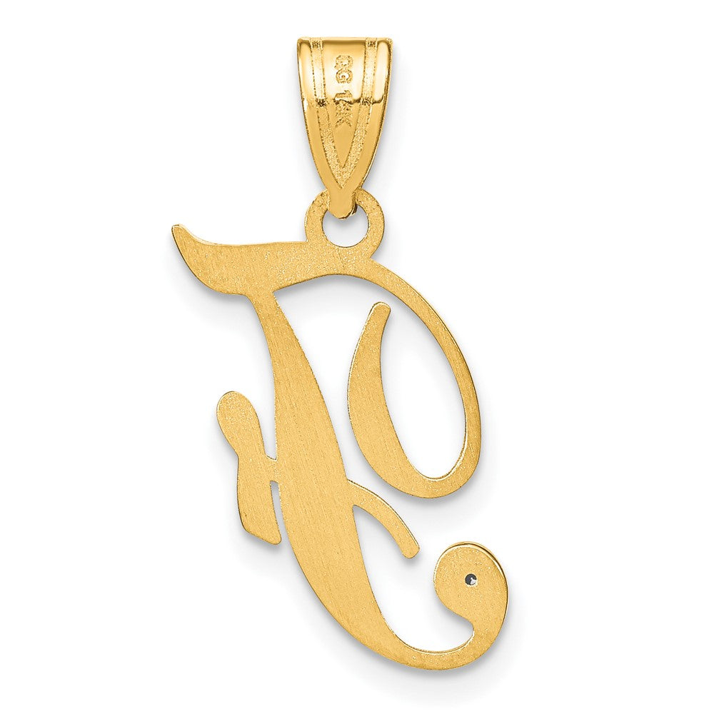 14K Gelbgold Schreibschrift Buchstabe F Initiale Anhänger mit Diamant