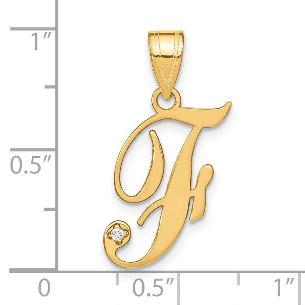 14K Gelbgold Schreibschrift Buchstabe F Initiale Anhänger mit Diamant