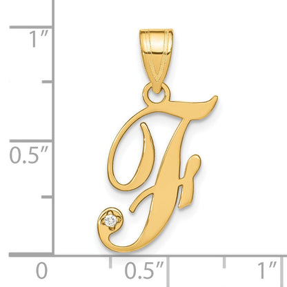 14K Gelbgold Schreibschrift Buchstabe F Initiale Anhänger mit Diamant