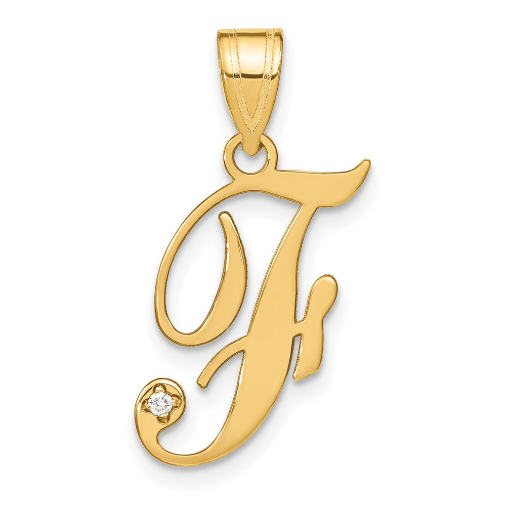 14K Gelbgold Schreibschrift Buchstabe F Initiale Anhänger mit Diamant