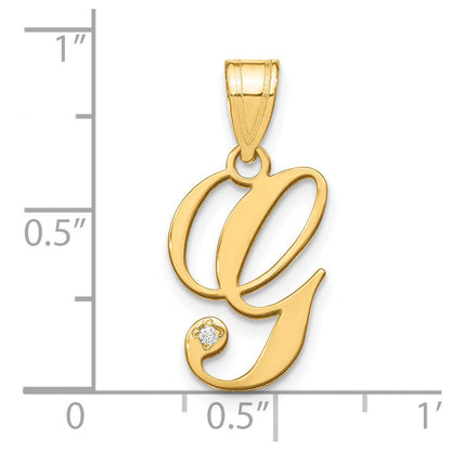 14K Gelbgold Schreibschrift Buchstabe G Initiale Anhänger mit Diamant