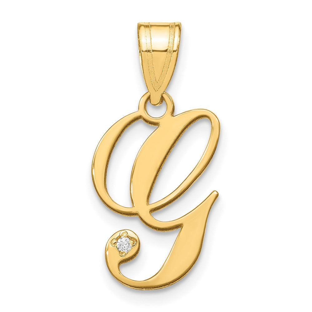 14K Gelbgold Schreibschrift Buchstabe G Initiale Anhänger mit Diamant