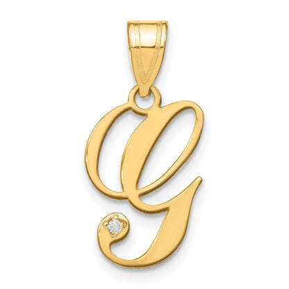 14K Gelbgold Schreibschrift Buchstabe G Initiale Anhänger mit Diamant