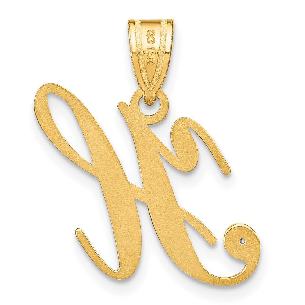 14K Gelbgold Schreibschrift Buchstabe H Initiale Anhänger mit Diamant
