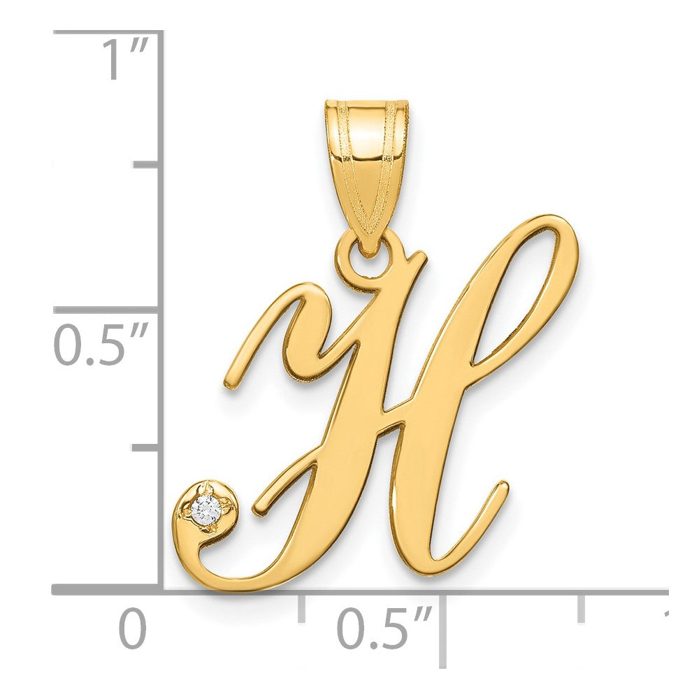 14K Gelbgold Schreibschrift Buchstabe H Initiale Anhänger mit Diamant