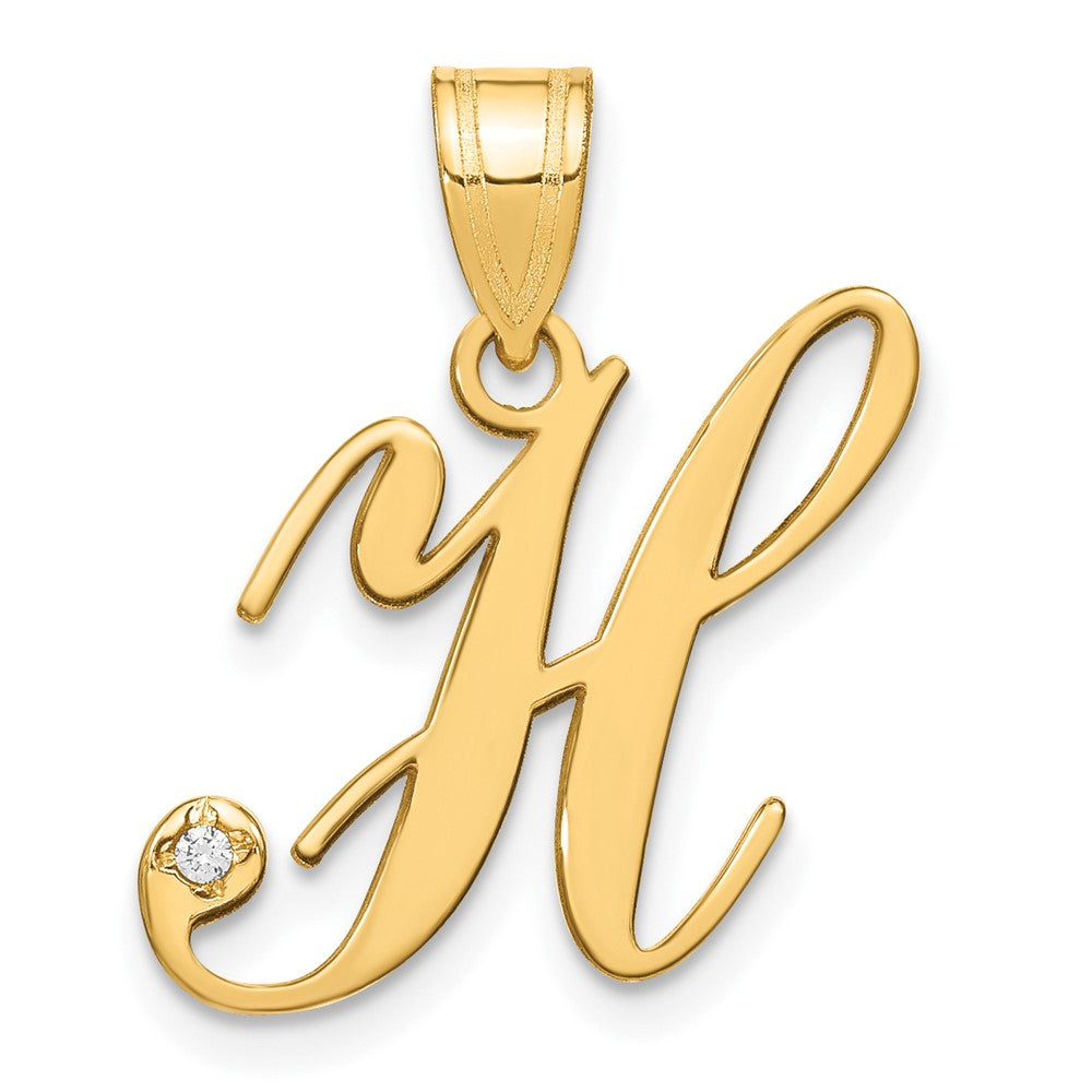 14K Gelbgold Schreibschrift Buchstabe H Initiale Anhänger mit Diamant