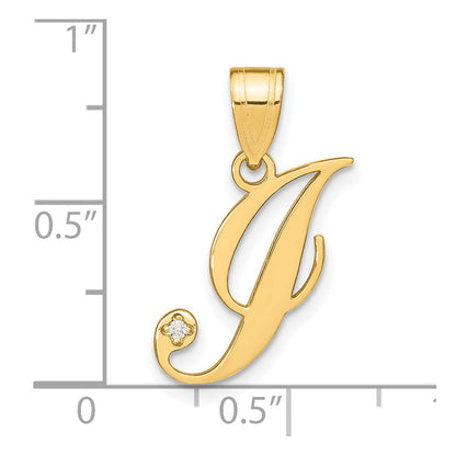 14K Gelbgold Schreibschrift Buchstabe I Initiale Anhänger mit Diamant