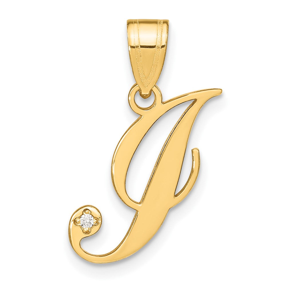 14K Gelbgold Schreibschrift Buchstabe I Initiale Anhänger mit Diamant