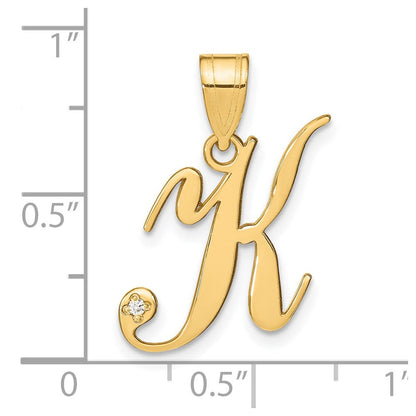 14K Gelbgold Schreibschrift Buchstabe K Initiale Anhänger mit Diamant