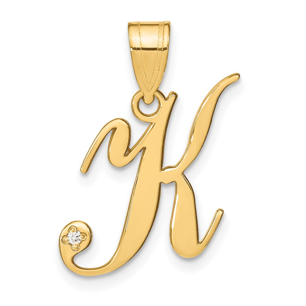 14K Gelbgold Schreibschrift Buchstabe K Initiale Anhänger mit Diamant