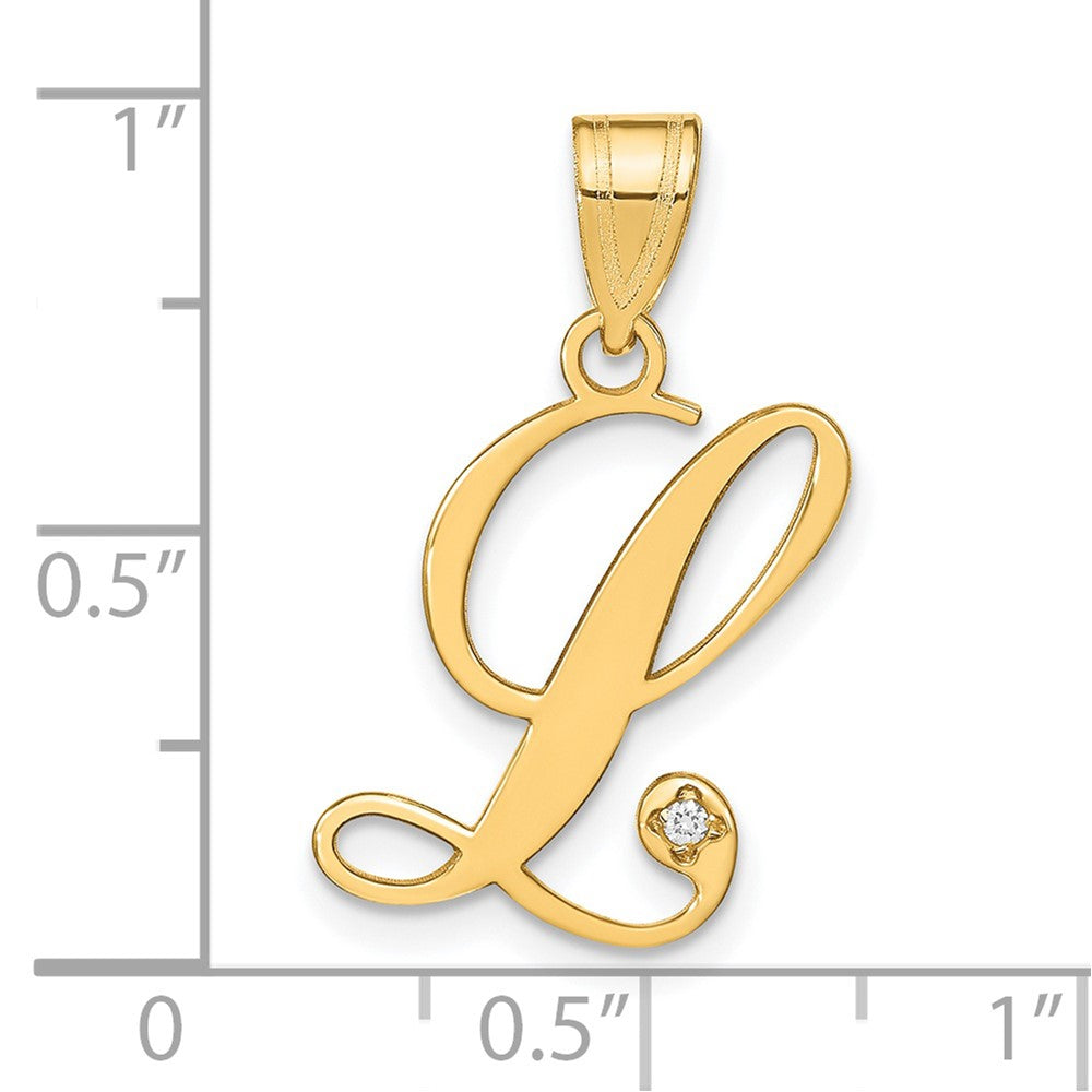 14K Gelbgold Schreibschrift Buchstabe L Initiale Anhänger mit Diamant