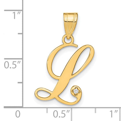 14K Gelbgold Schreibschrift Buchstabe L Initiale Anhänger mit Diamant