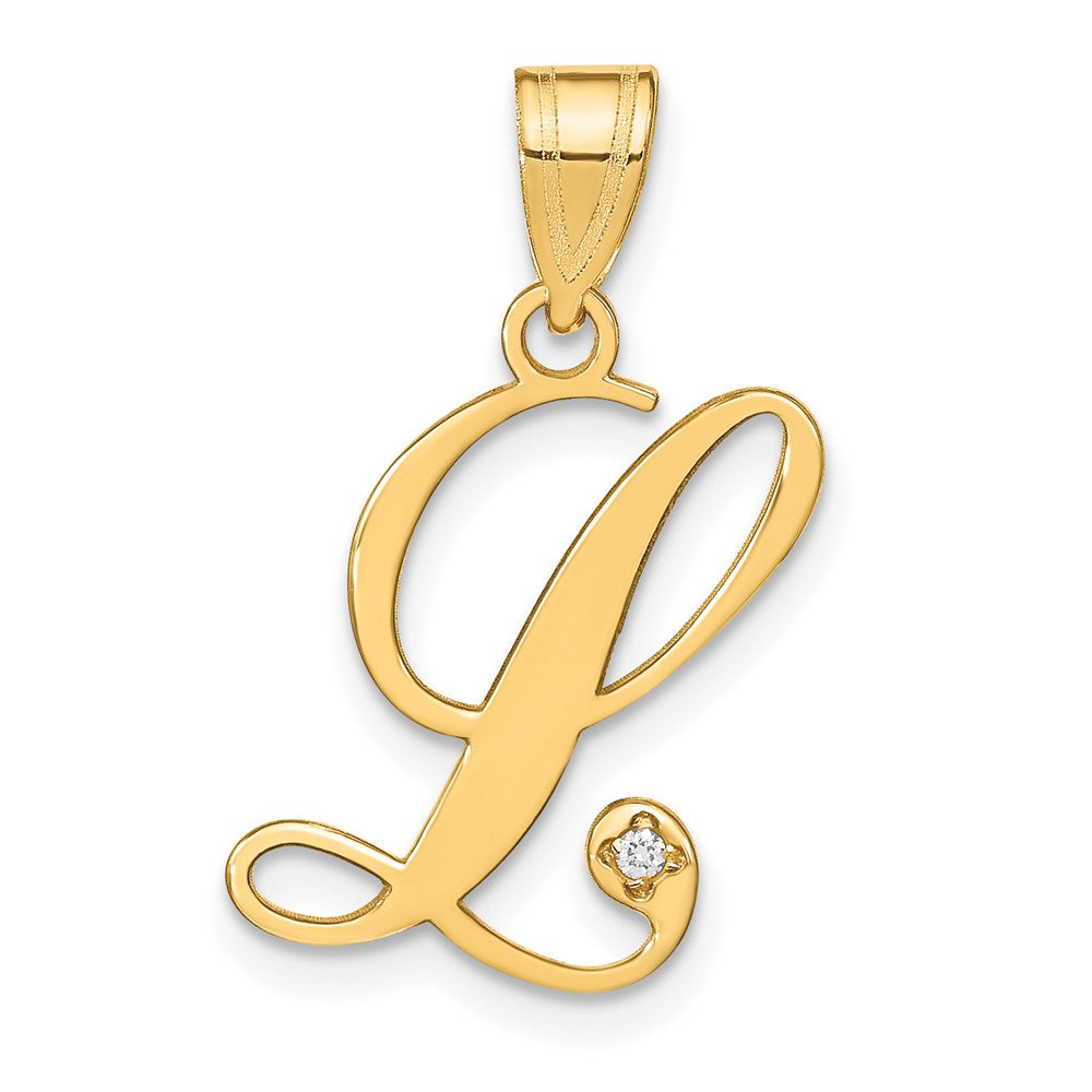 14K Gelbgold Schreibschrift Buchstabe L Initiale Anhänger mit Diamant