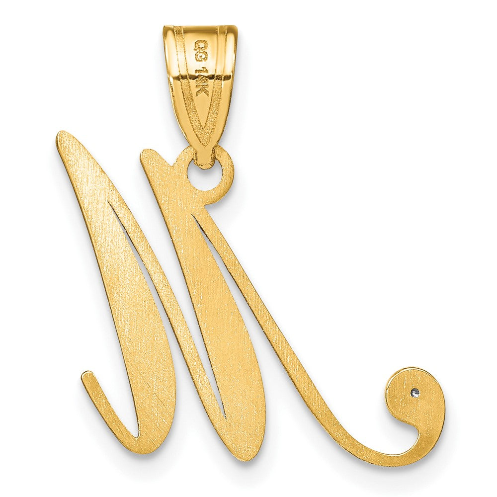 14K Gelbgold Schreibschrift Buchstabe M Initiale Anhänger mit Diamant