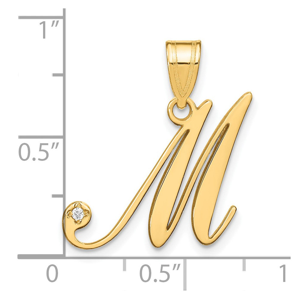 14K Gelbgold Schreibschrift Buchstabe M Initiale Anhänger mit Diamant