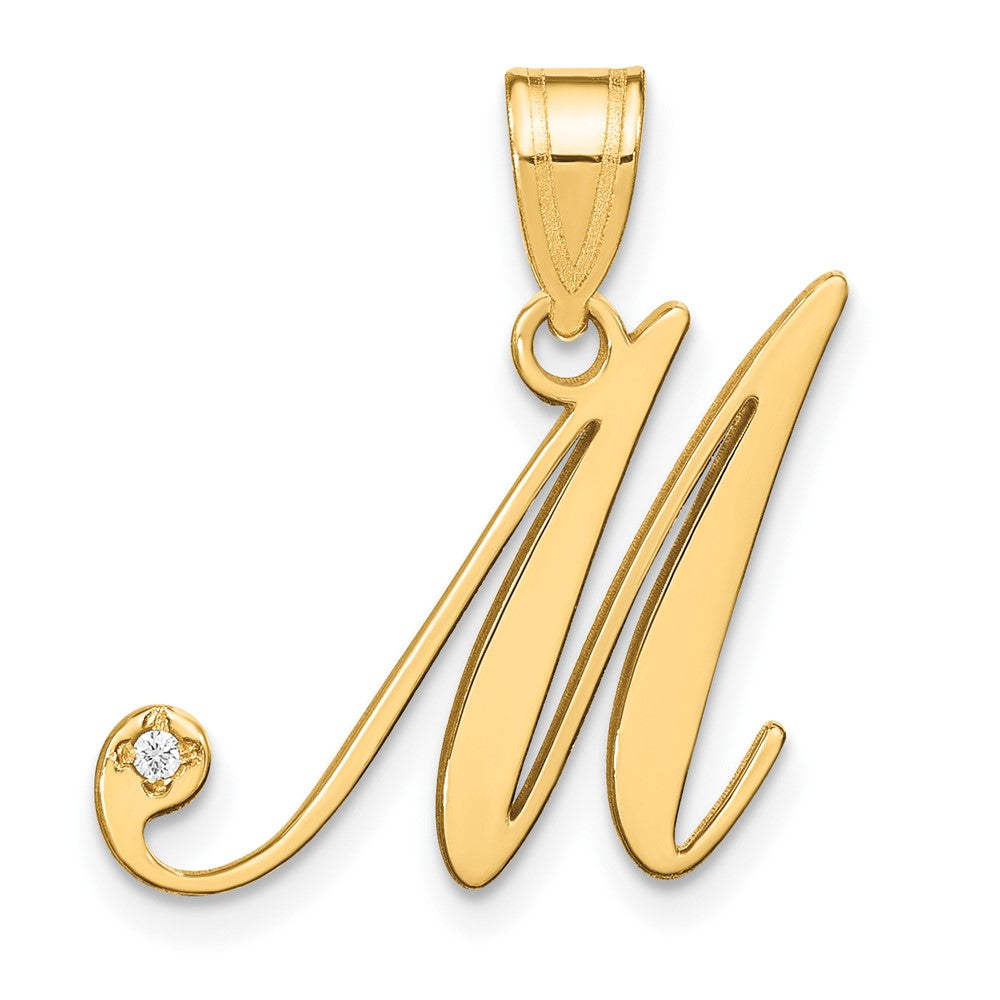 14K Gelbgold Schreibschrift Buchstabe M Initiale Anhänger mit Diamant