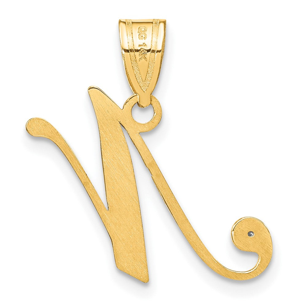 14K Gelbgold Schreibschrift Buchstabe N Initiale Anhänger mit Diamant