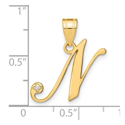 14K Gelbgold Schreibschrift Buchstabe N Initiale Anhänger mit Diamant