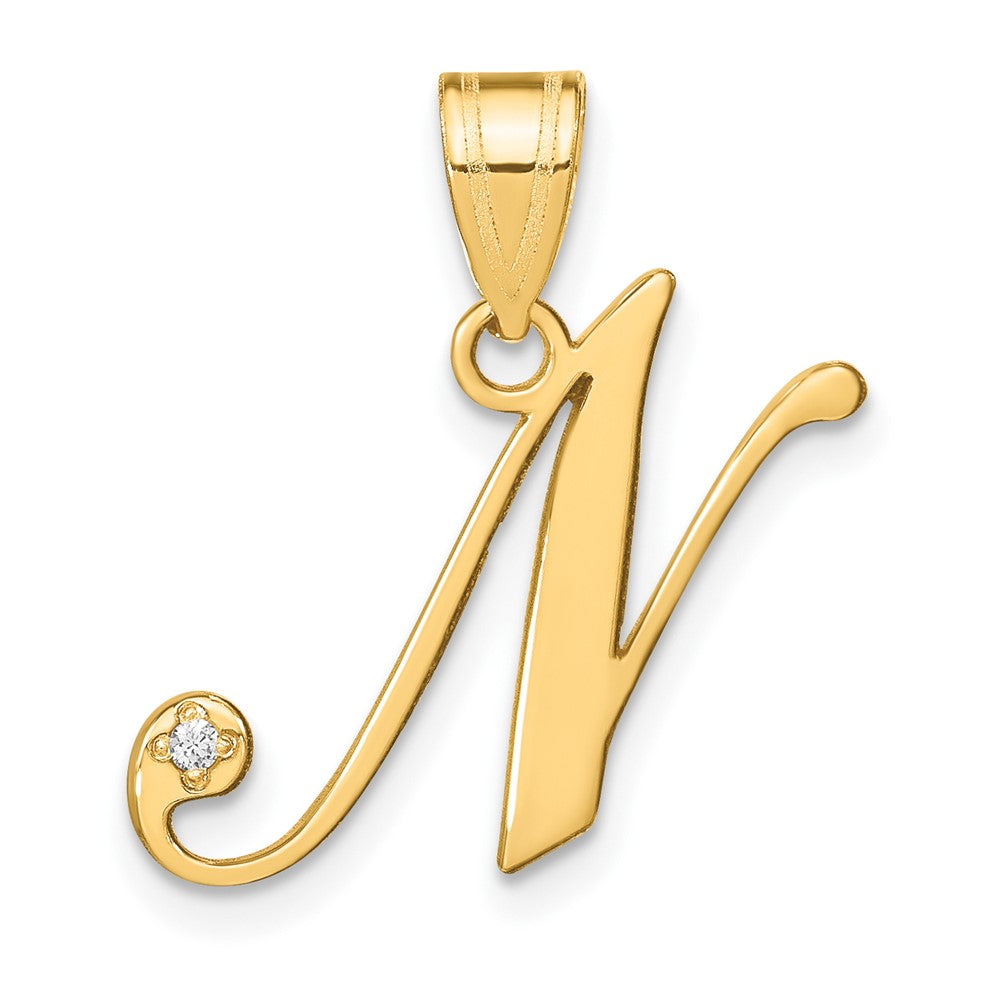 14K Gelbgold Schreibschrift Buchstabe N Initiale Anhänger mit Diamant