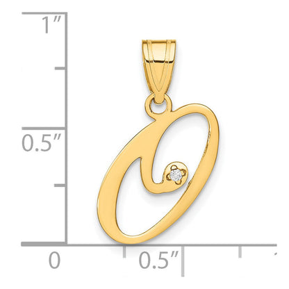 14K Gelbgold Schreibschrift Buchstabe O Initiale Anhänger mit Diamant