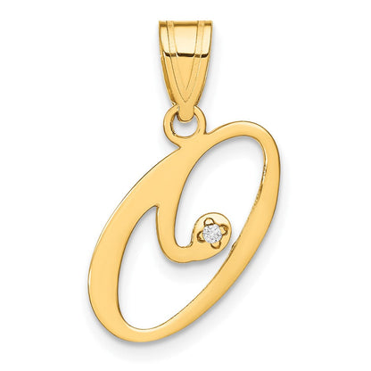 14K Gelbgold Schreibschrift Buchstabe O Initiale Anhänger mit Diamant