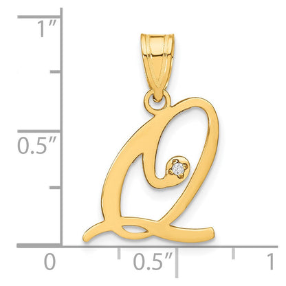 14K Gelbgold Schreibschrift Buchstabe Q Initiale Anhänger mit Diamant