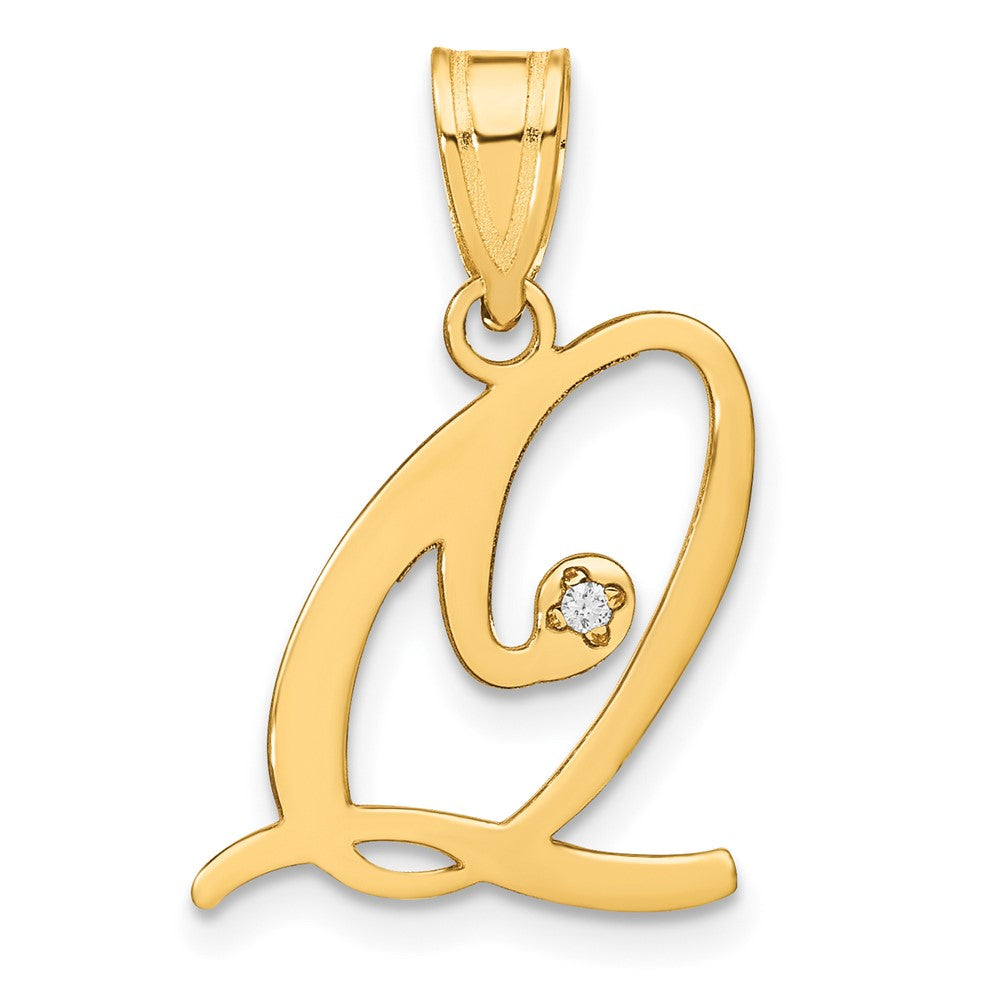 14K Gelbgold Schreibschrift Buchstabe Q Initiale Anhänger mit Diamant