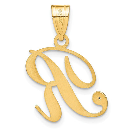14K Gelbgold Schreibschrift Buchstabe R Initiale Anhänger mit Diamant