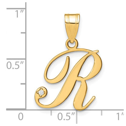 14K Gelbgold Schreibschrift Buchstabe R Initiale Anhänger mit Diamant