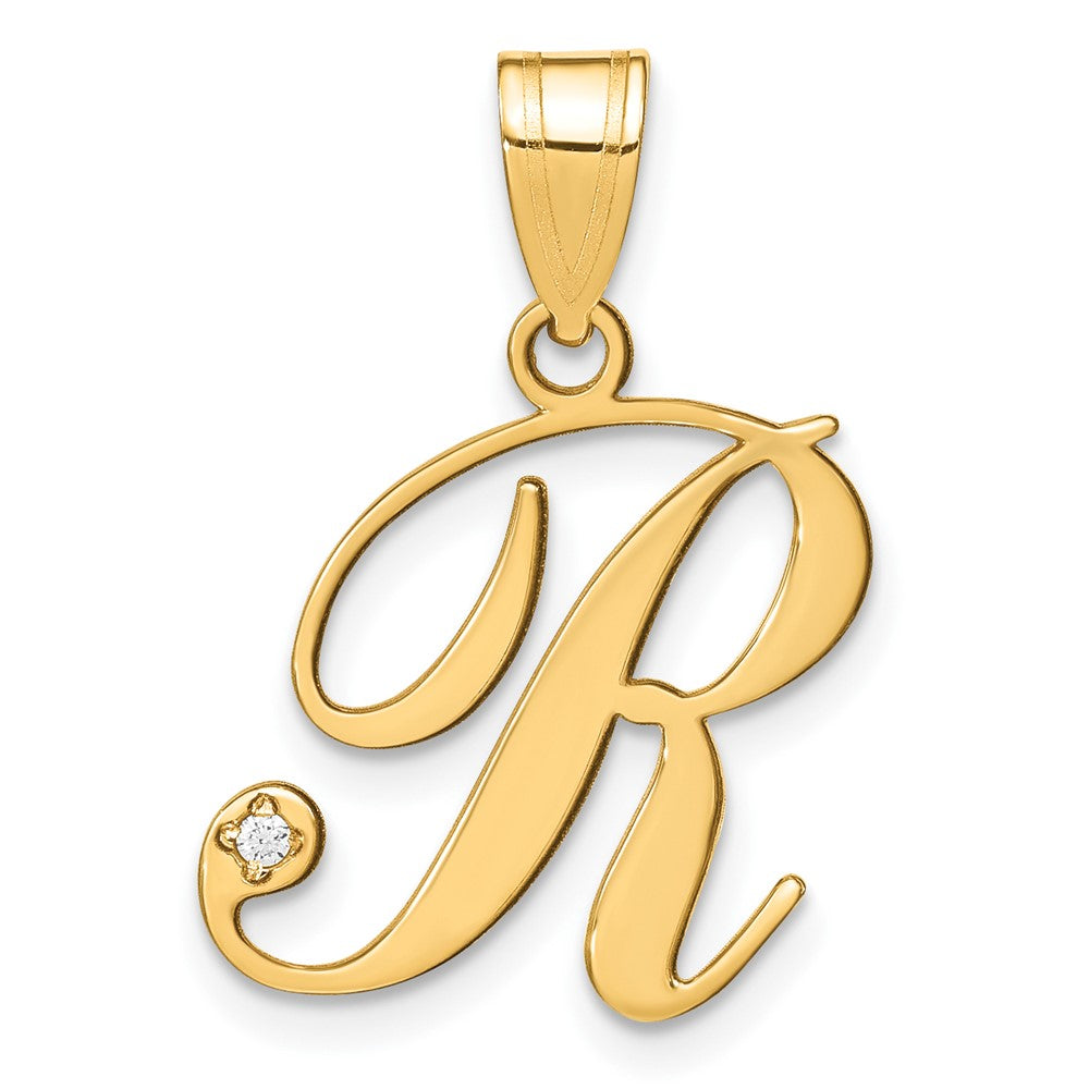 14K Gelbgold Schreibschrift Buchstabe R Initiale Anhänger mit Diamant