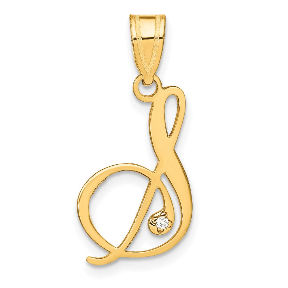 14K Gelbgold Schreibschrift Buchstabe S Initiale Anhänger mit Diamant