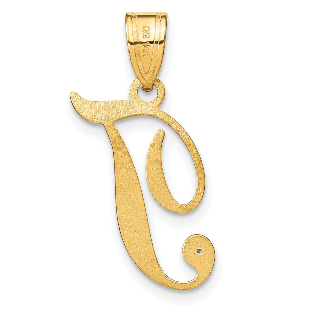 14K Gelbgold Schreibschrift Buchstabe T Initiale Anhänger mit Diamant