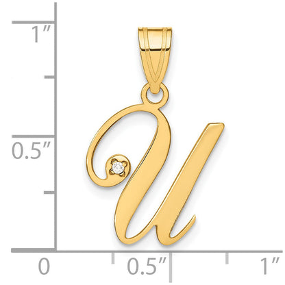 14K Gelbgold Schreibschrift Buchstabe U Initiale Anhänger mit Diamant
