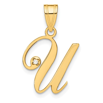 14K Gelbgold Schreibschrift Buchstabe U Initiale Anhänger mit Diamant
