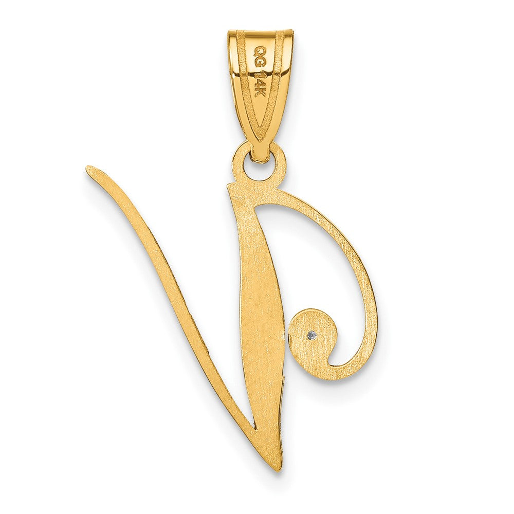 14K Gelbgold Schreibschrift Buchstabe V Initiale Anhänger mit Diamant