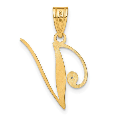 14K Gelbgold Schreibschrift Buchstabe V Initiale Anhänger mit Diamant