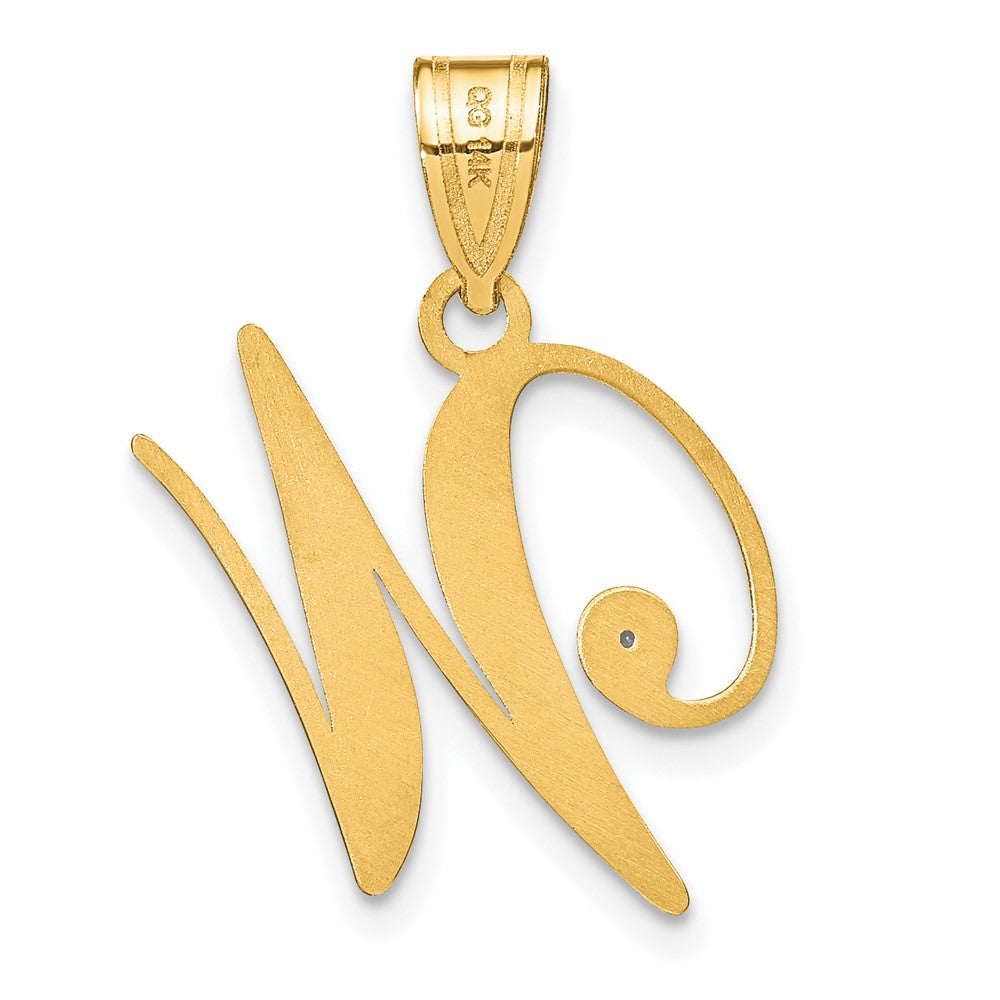 14K Gelbgold Schreibschrift Buchstabe W Initiale Anhänger mit Diamant