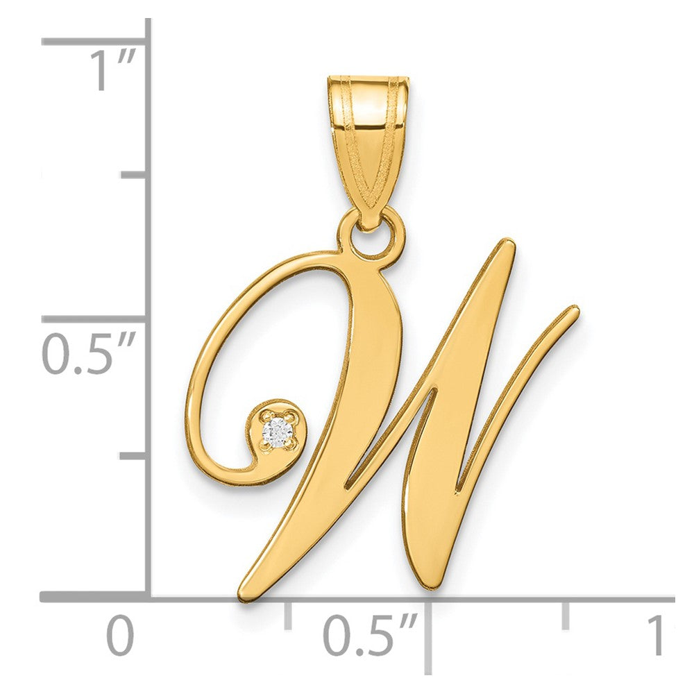 14K Gelbgold Schreibschrift Buchstabe W Initiale Anhänger mit Diamant