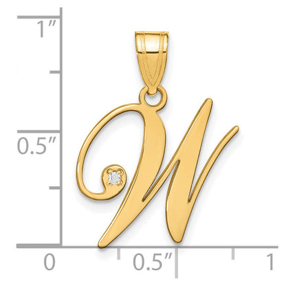 14K Gelbgold Schreibschrift Buchstabe W Initiale Anhänger mit Diamant