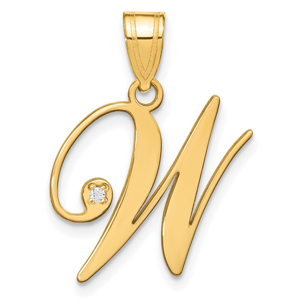 14K Gelbgold Schreibschrift Buchstabe W Initiale Anhänger mit Diamant